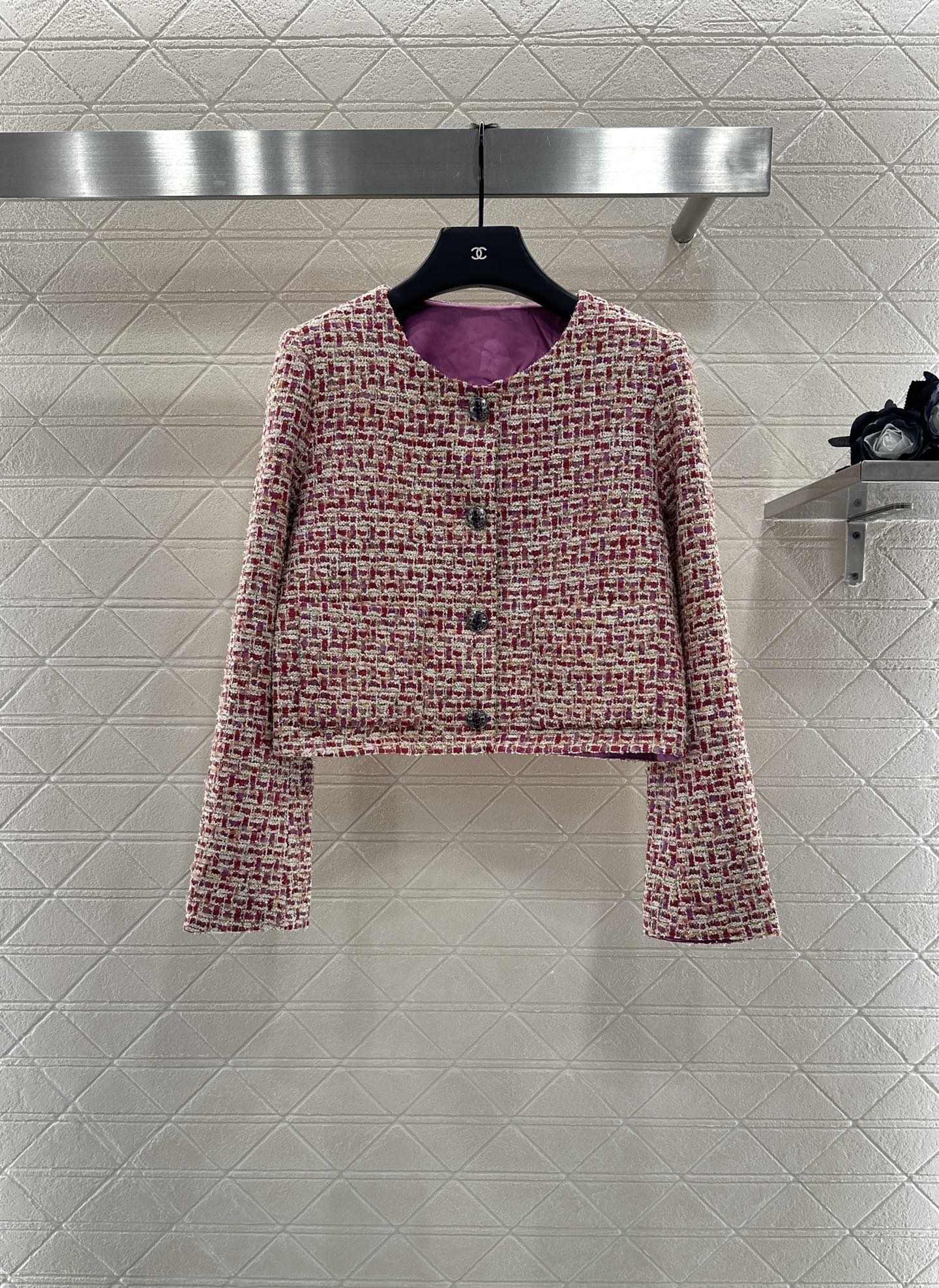 25fw Woven plaid round neck jacket