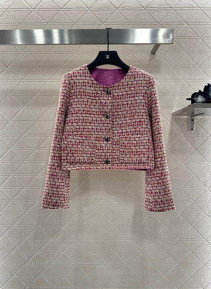 25fw Woven plaid round neck jacket