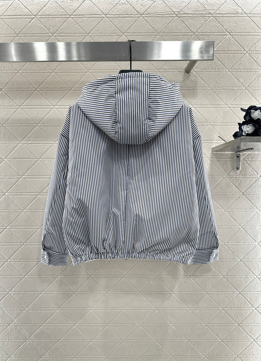 25fw Hooded striped cotton jacket
