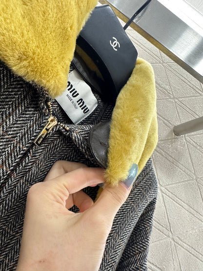 25fw Detachable fur collar jacket