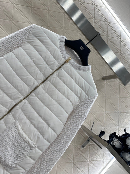 25fw Knitted patchwork zipper down jacket