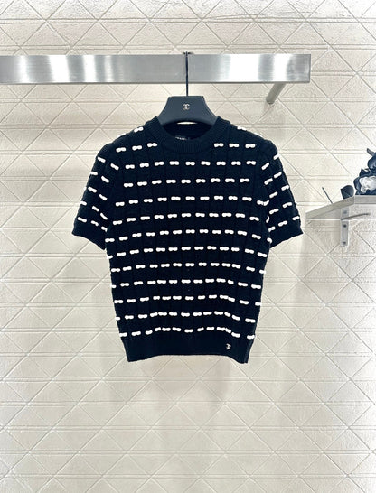 25fw Bow knit short sleeved shirt