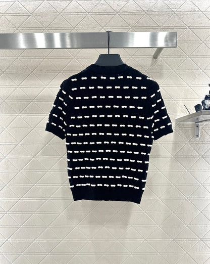 25fw Bow knit short sleeved shirt
