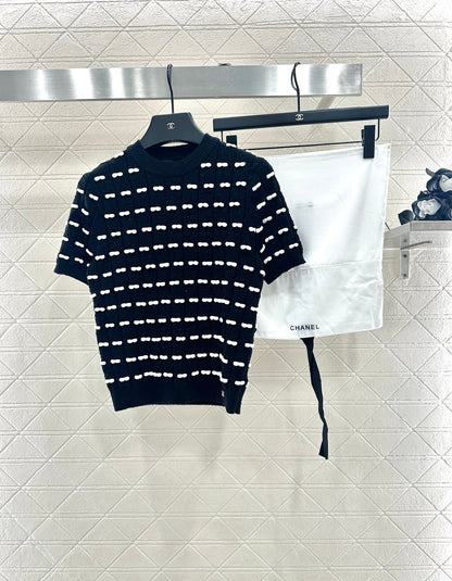 25fw Bow knit short sleeved shirt