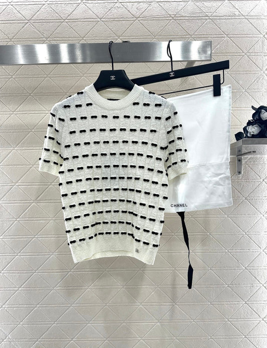 25fw Bow knit short sleeved shirt