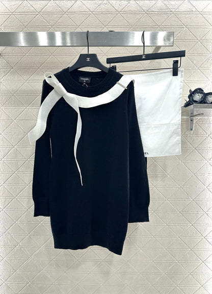25fw Hooded bow knit dress