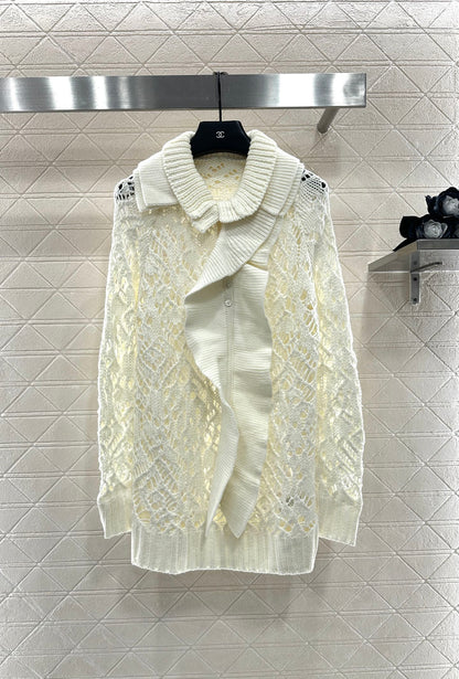 Detachable pleated lace knit sweater