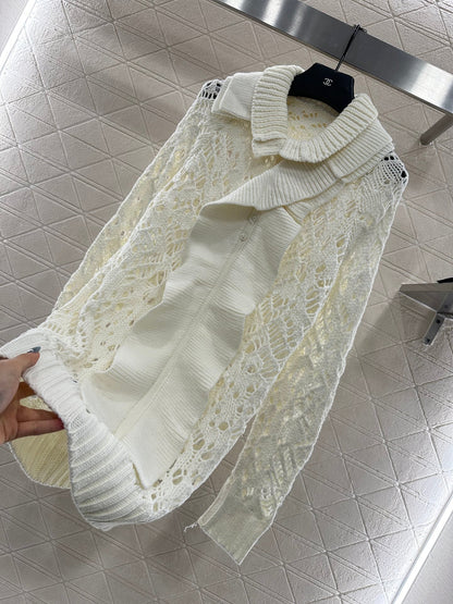Detachable pleated lace knit sweater