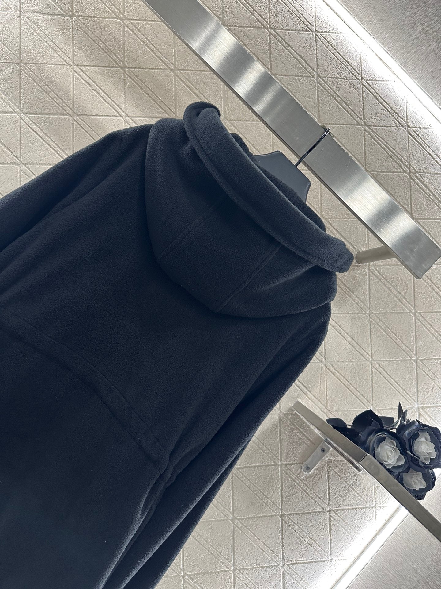 Teddy plush hooded mid length jacket