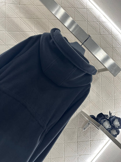 Teddy plush hooded mid length jacket