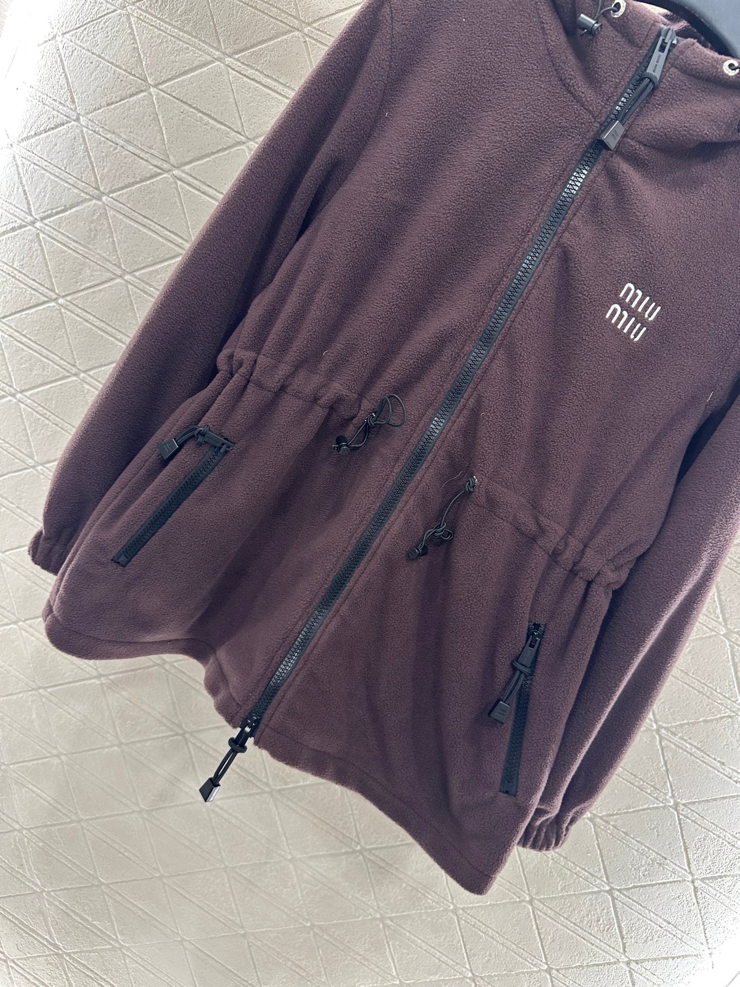 Teddy plush hooded mid length jacket