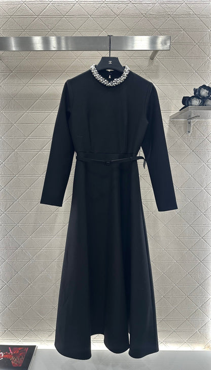 Pearl wrapped waist belt dress