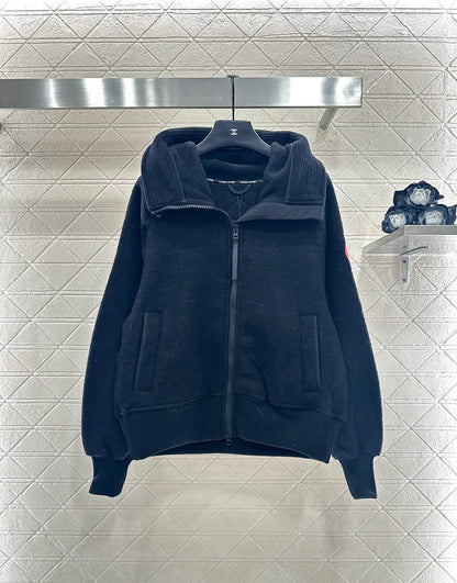 Teddy plush hooded high neck jacket
