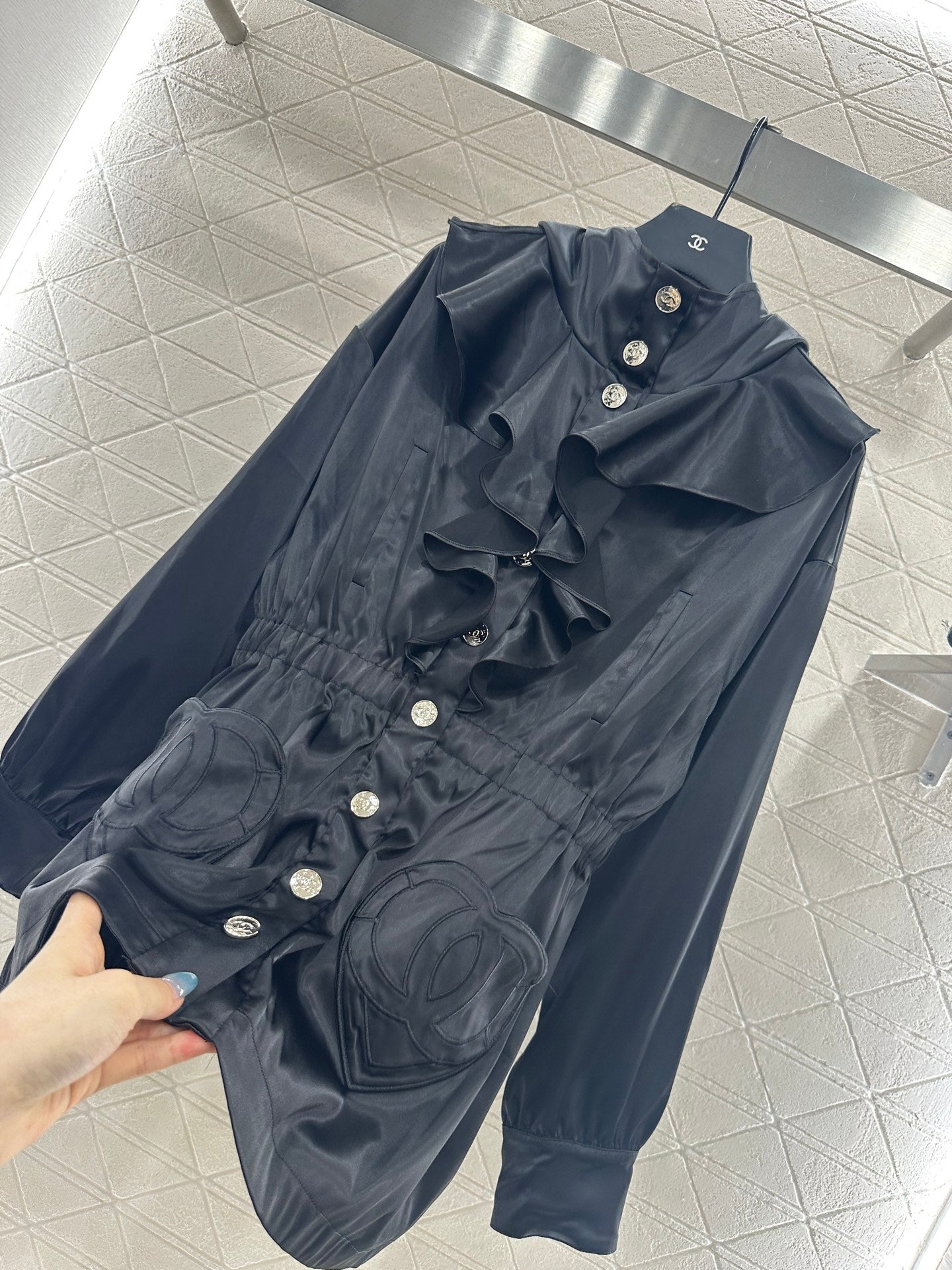 Mushroom lace mid length windbreaker jacket