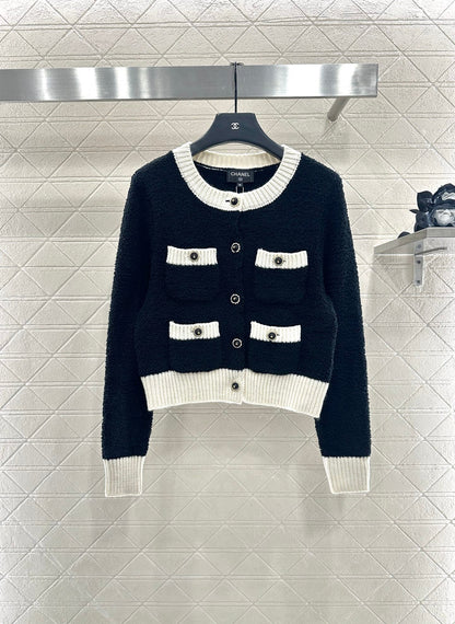 Color blocking pocket knitted cardigan