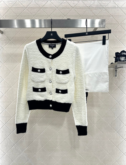 Color blocking pocket knitted cardigan
