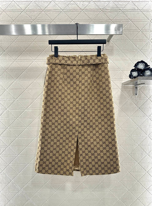 Jacquard waistband mid length skirt