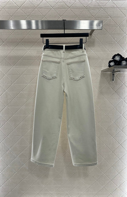 Straight waist belt with fleece jeans