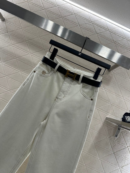 Straight waist belt with fleece jeans