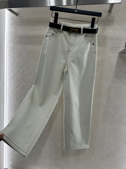 Straight waist belt with fleece jeans