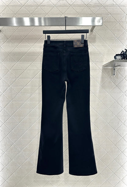 Leather label denim micro flared pants