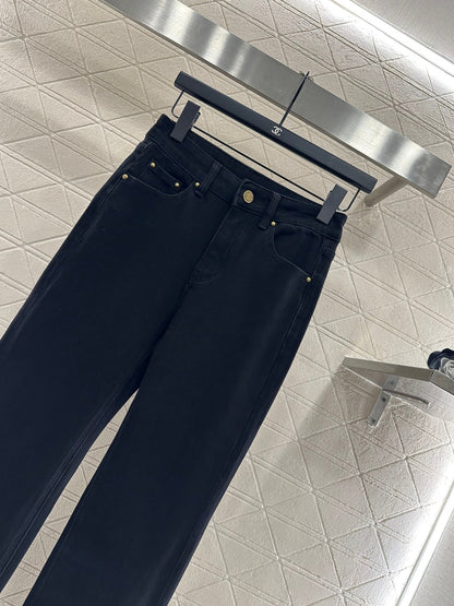 Leather label denim micro flared pants