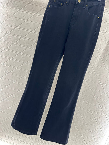 Leather label denim micro flared pants