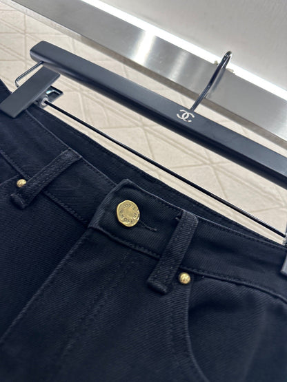 Leather label denim micro flared pants