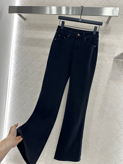 Leather label denim micro flared pants