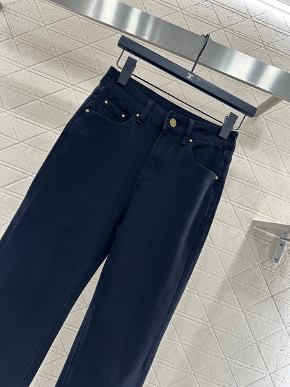 Leather label denim micro flared pants