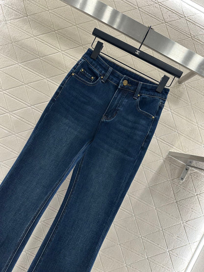 Leather label denim micro flared pants