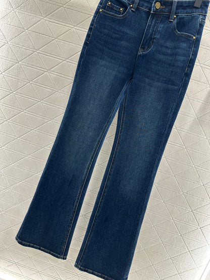 Leather label denim micro flared pants