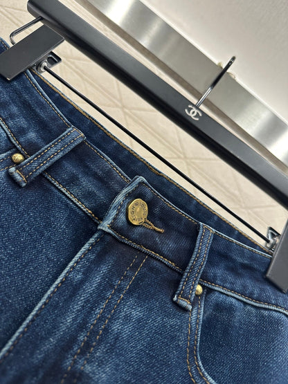 Leather label denim micro flared pants