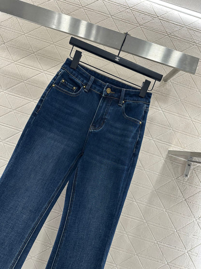 Leather label denim micro flared pants