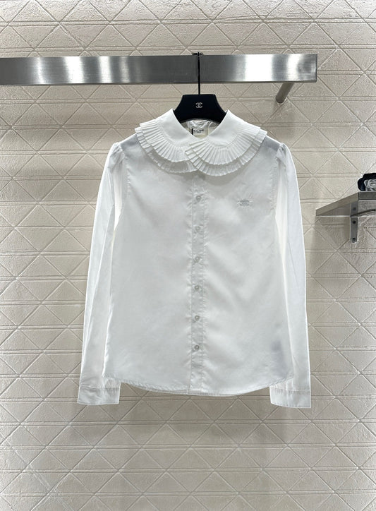 Stacked organ pleated lapel shirt
