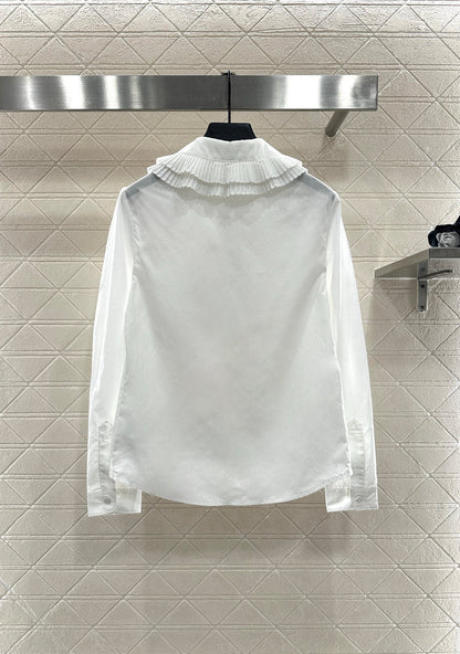 Stacked organ pleated lapel shirt