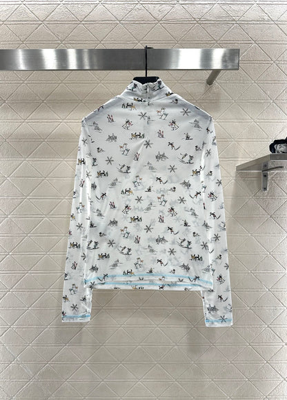 Round neck design ski print top