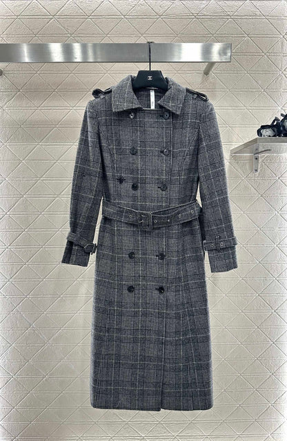 Plaid shawl double breasted windbreaker
