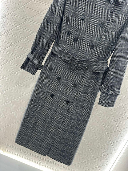 Plaid shawl double breasted windbreaker