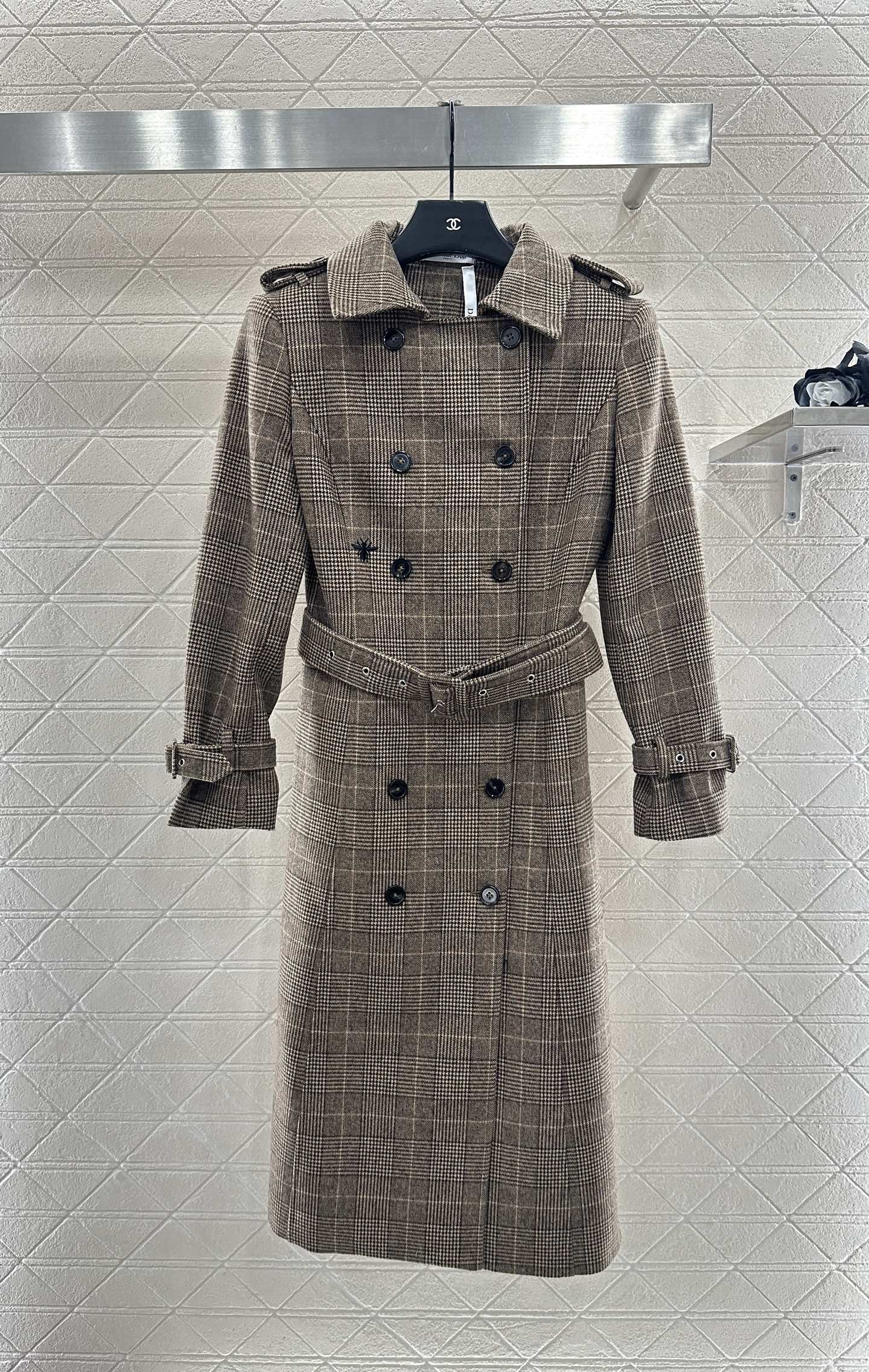 Plaid shawl double breasted windbreaker