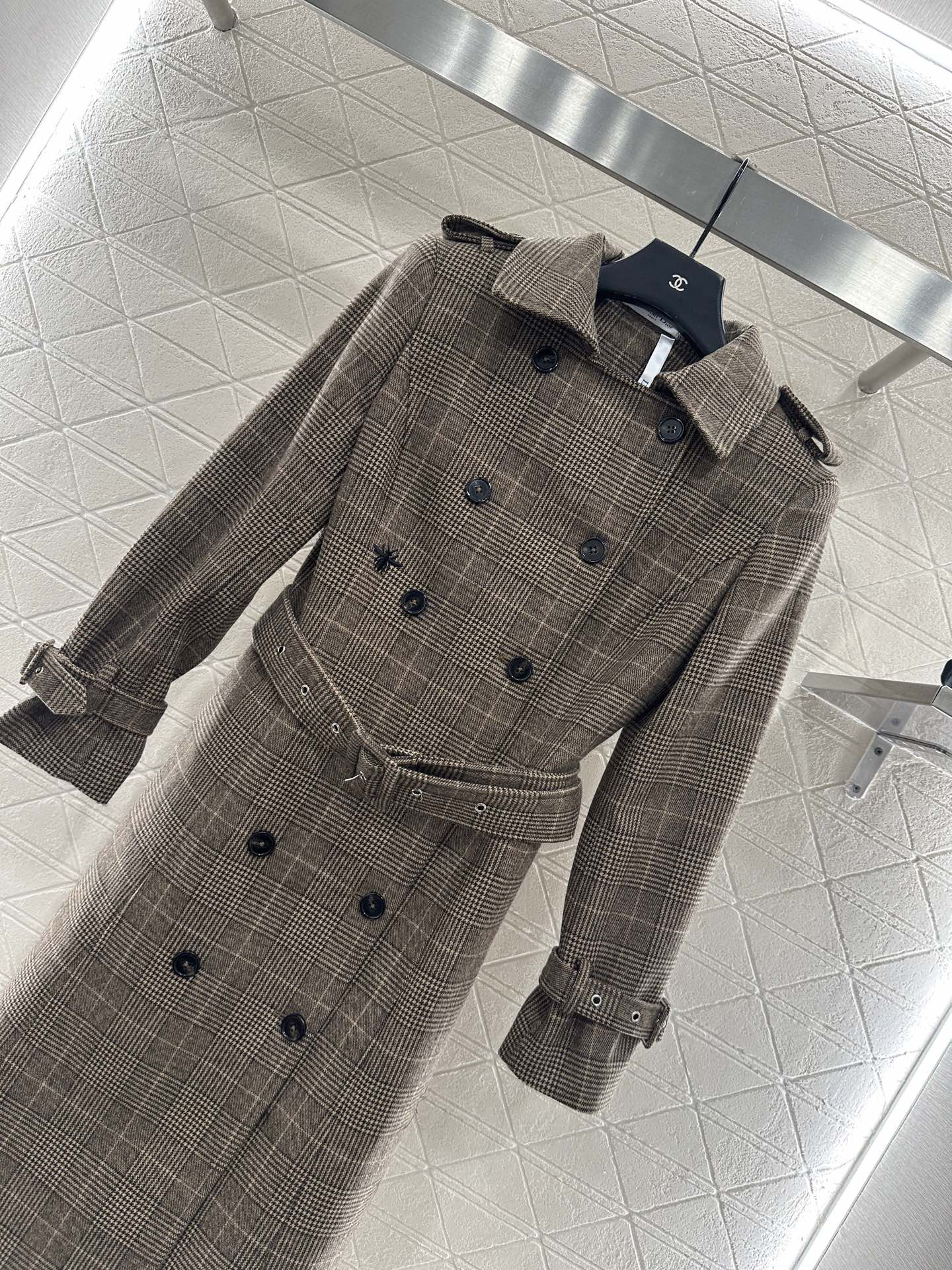 Plaid shawl double breasted windbreaker