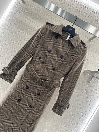 Plaid shawl double breasted windbreaker