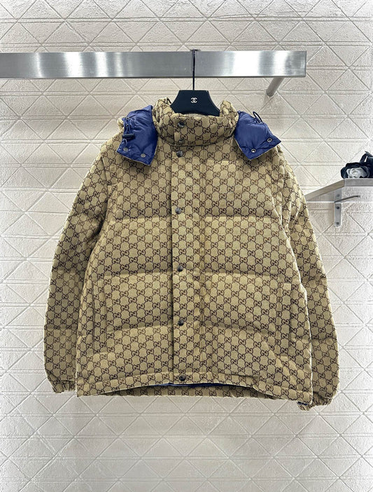 Detachable jacquard hooded down jacket