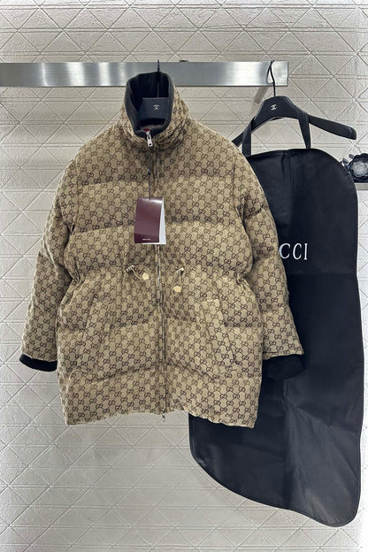Jacquard mid length down jacket