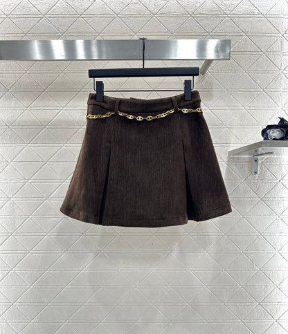 Collar suit waist chain pleated short skirt set