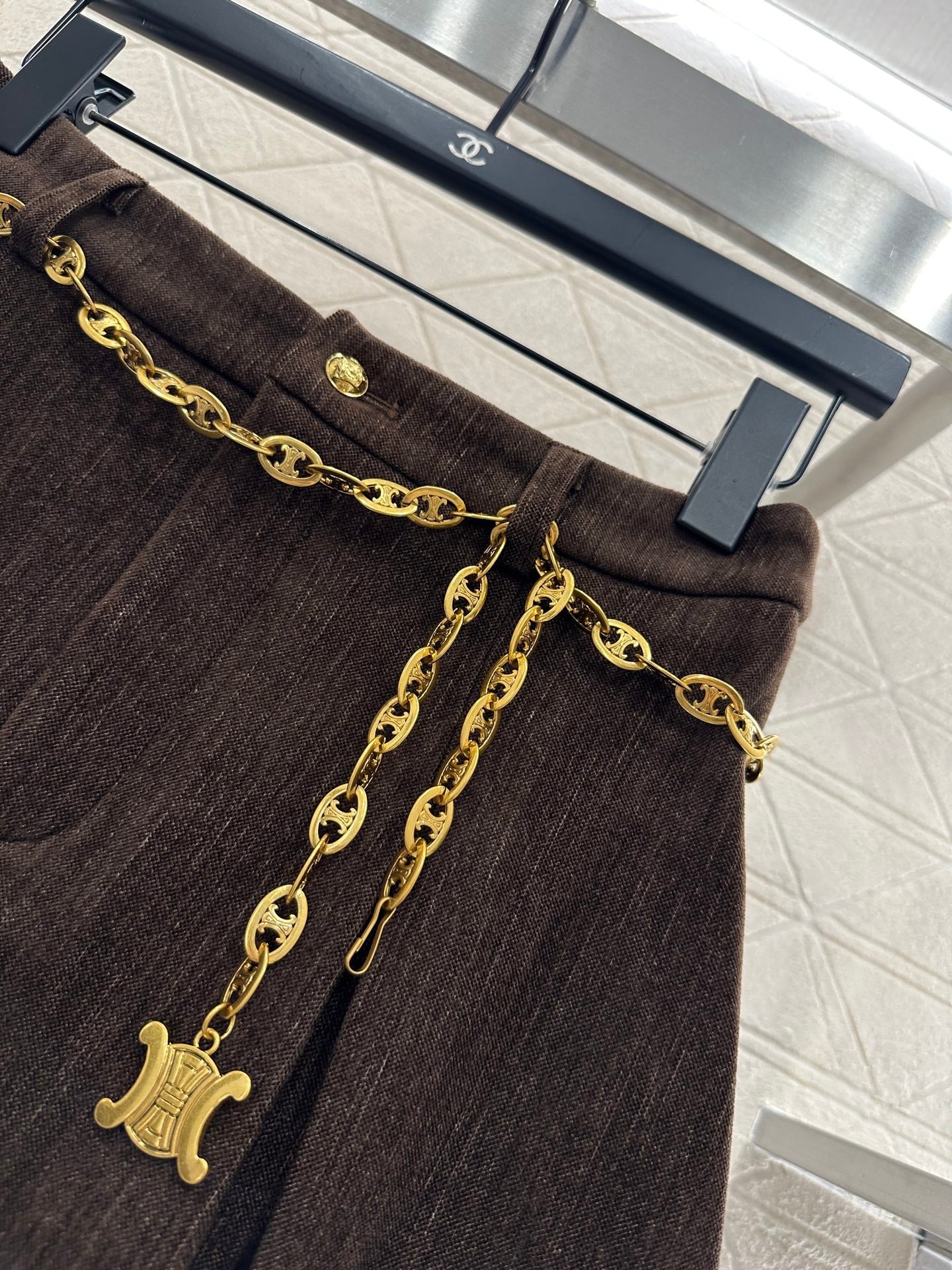 Collar suit waist chain pleated short skirt set