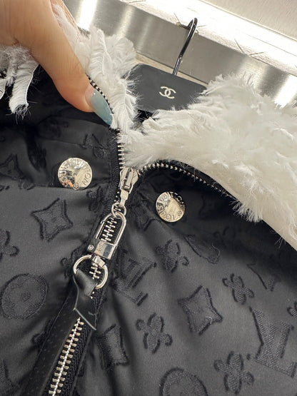 Detachable fur collar jacquard down jacket