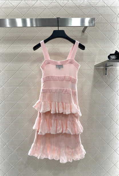 Layered cake bow knitted camisole skirt