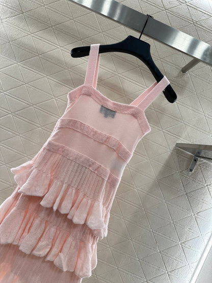 Layered cake bow knitted camisole skirt
