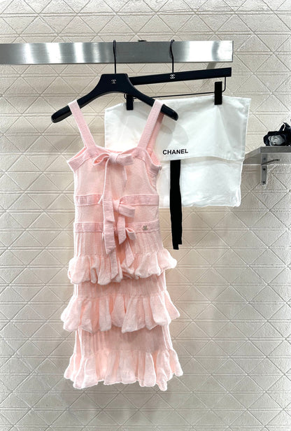 Layered cake bow knitted camisole skirt